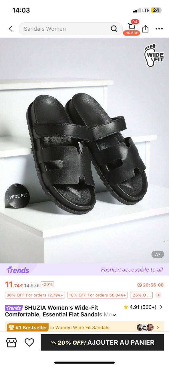 SHUZIA Women's Wide-Fit Comfortable, Essential Flat Sandals