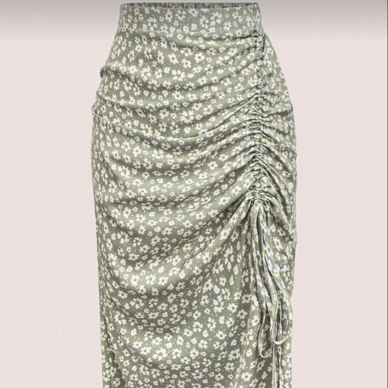 Clasi Jupe longue imprimé floral grande taille avec cordon de serrage et fente, tenue de vacances à la plage pour femmes