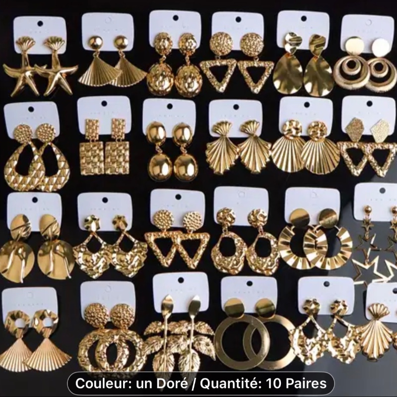 Lot de boucles d'oreilles dorées