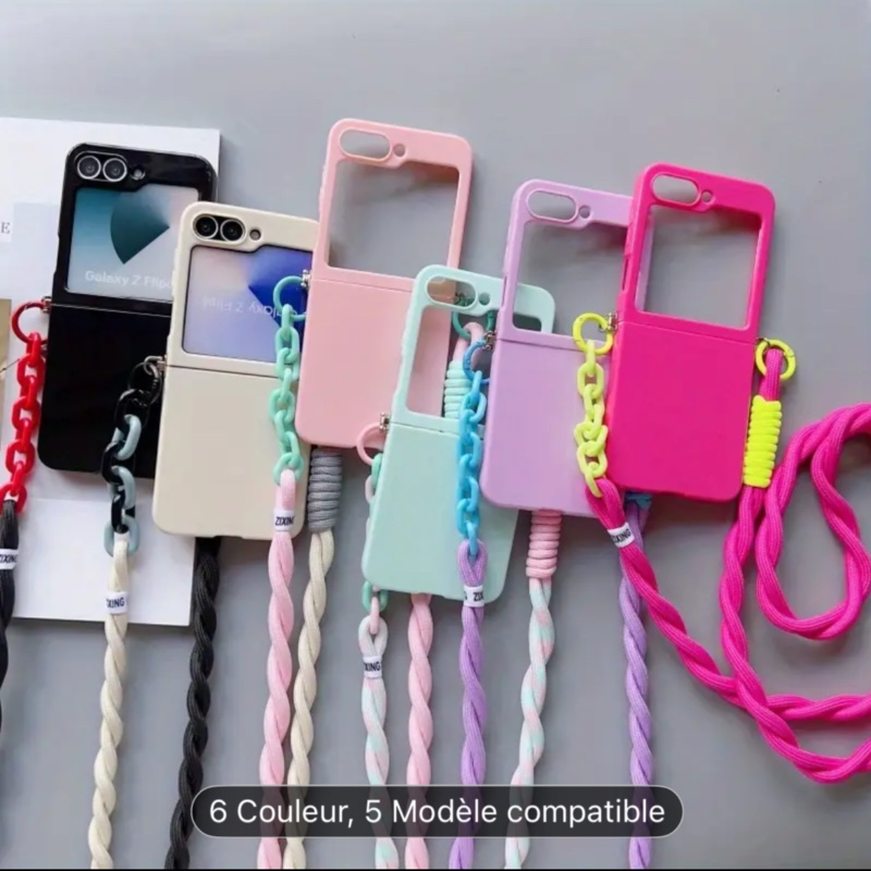 Étui téléphone : Coque pliable Candy Shell avec boucle latérale + longue sangle pour Flip 7/6/5/4/3
