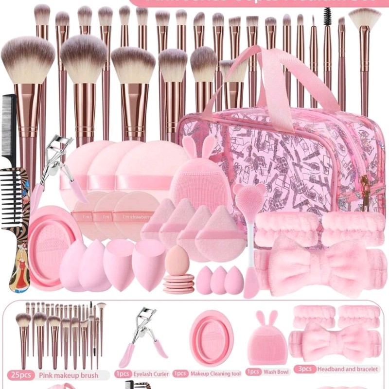 56PCS Combination Makeup Tool Set, Eye Shadow Brush And Eyebrow Brush & Basic Brush And P...