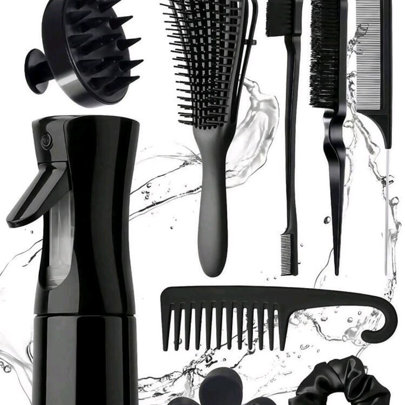 11pcs/Set Pink Hair Styling Tool Kit, Includes Comb, Cushion Brush, Spray Bottle