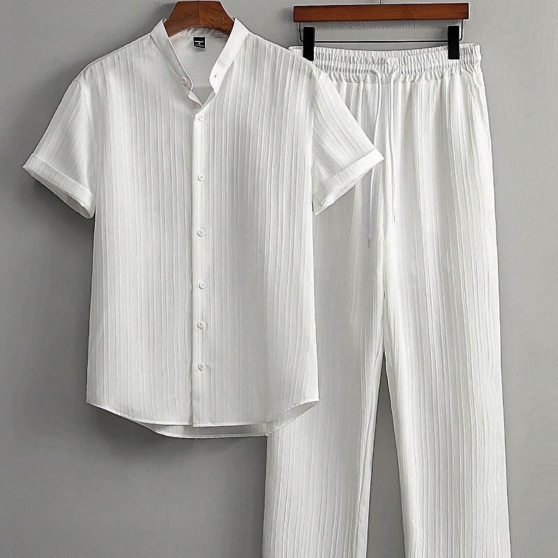 Manfinity Homme 2 pièces Chemise à manches courtes texturée de couleur unie