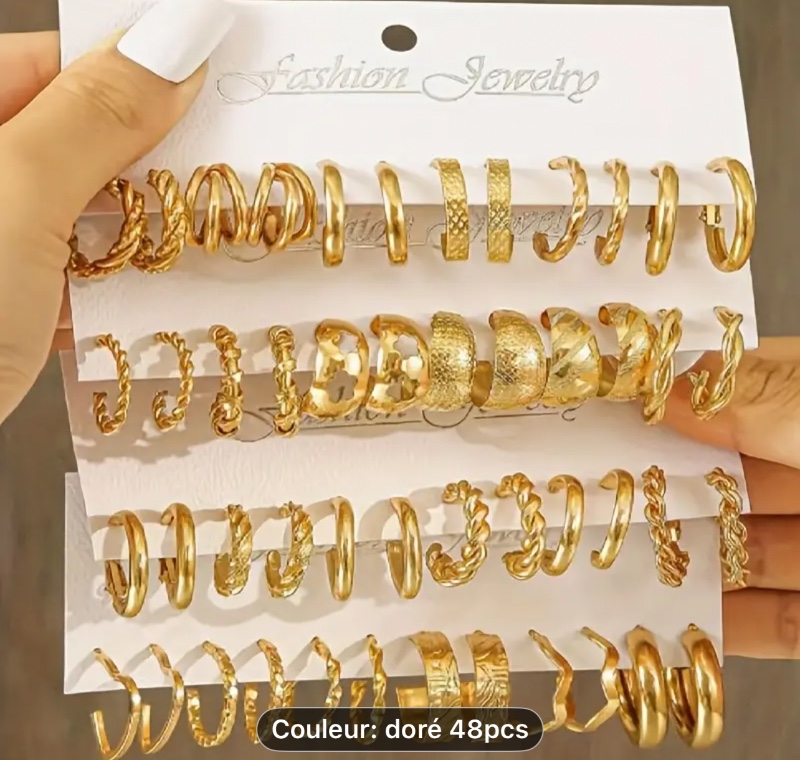 48 pièces de Boucles d'Oreilles - Ensemble Élégant et Minimaliste