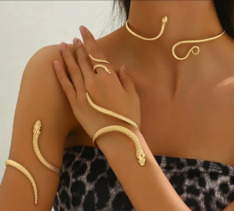 Ensemble de 4 anneaux serpent géométriques ouverts ajustables