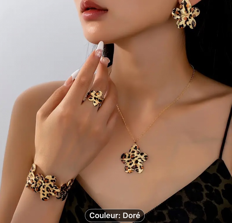 Ensemble de bijoux élégant imprimé léopard vintage 5 pièces