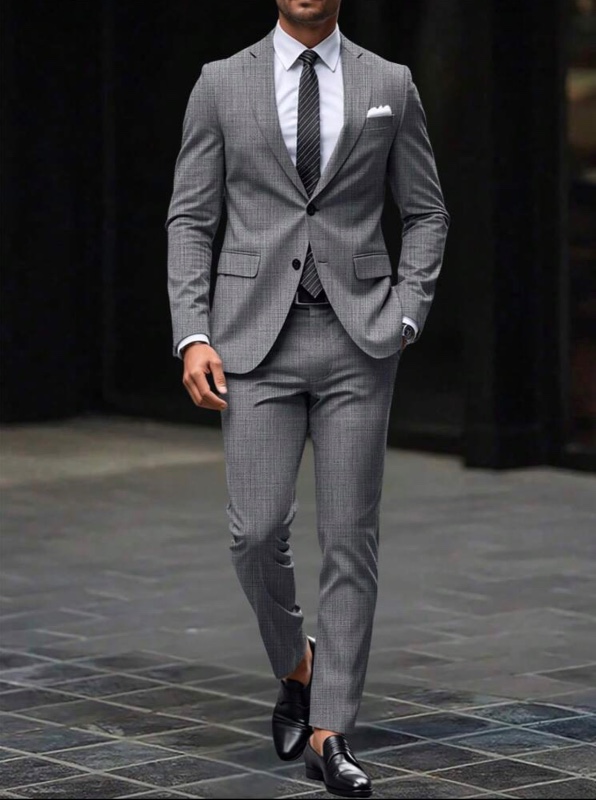 Manfinity Mode Ensemble veste de costume et pantalon homme en automne, style gentleman avec revers simple boutonnage