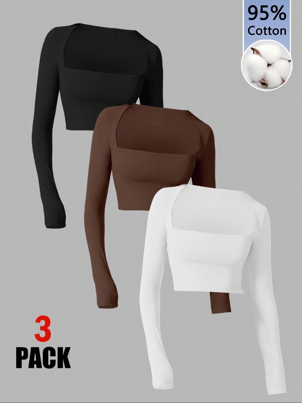 Tseoso 3 pièces T-shirts à manches longues à col carré