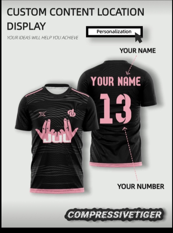 1 pièce Maillot de football personnalisé thème JUL noir et rose