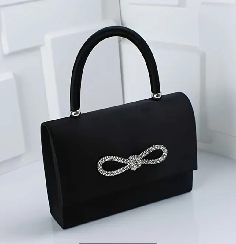 Sac à Main Carré Petit Bandoulière Banquet Féérique Style Français 2024 avec Nœud Strass Brillant en Non-Tissé