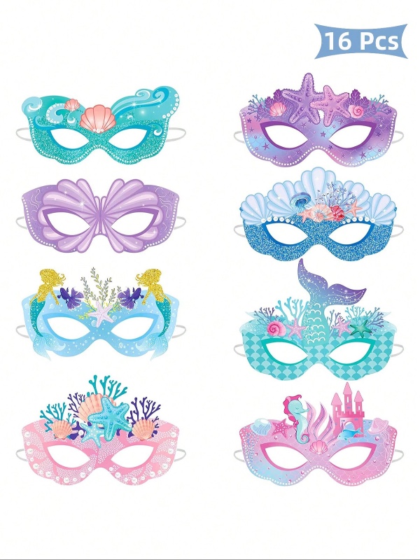 16 pièces Décorations de fête de sirène Papier Lunettes de soleil thème sirène Accessoires pour cabine photo plage été