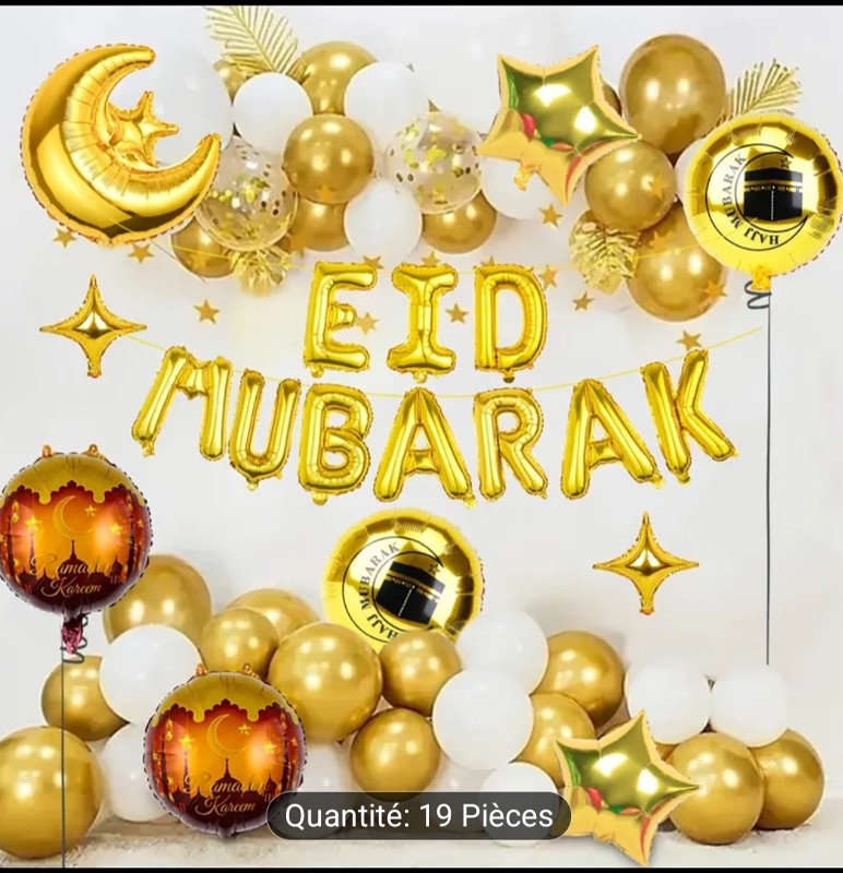 Ensemble de 19 ballons en film d'aluminium Eid Mubarak