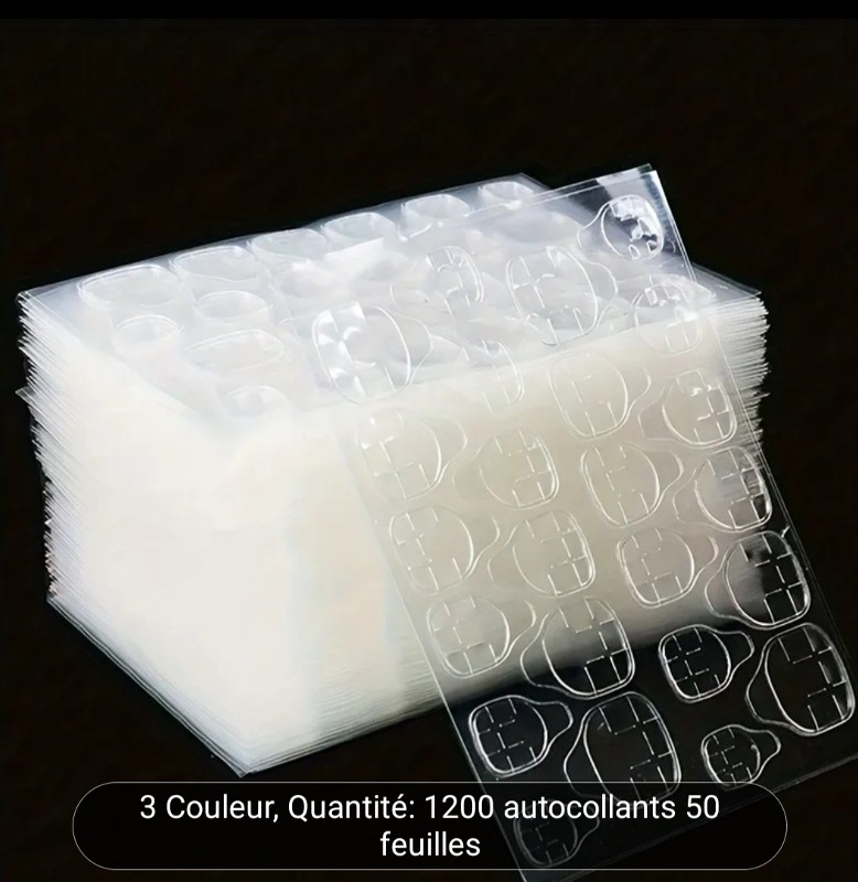 1200pcs 50 Feuilles de Colle Gelée Ultra-Fine Double Face Gel Autocollants pour Ongles
