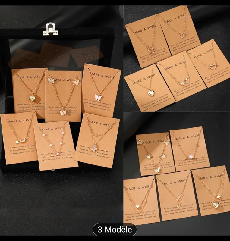 Ensemble de 5-6 Colliers Élégants à la Mode avec Pendentifs Cœur, Papillon et Lune Faux en Forme d'Étoile et Carte de Bénédiction pour Usage Quotidien et Festif - Bijoux Tendance, Cadeau pour Ramadan