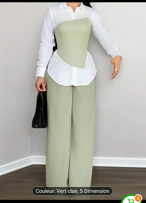 Ensemble trois pièces pour femmes : chemise ajustée à col irrégulier sans bretelles et pantalon long - YT