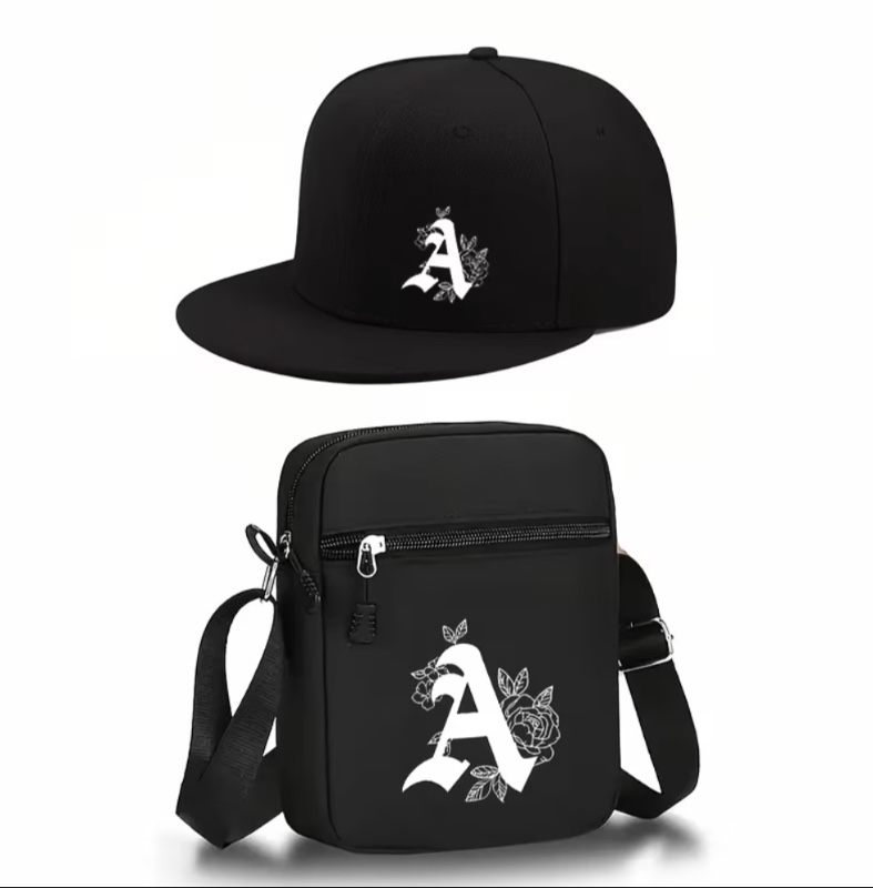 2 pièces Chapeau et Sac Bandoulière Imprimé Lettre A