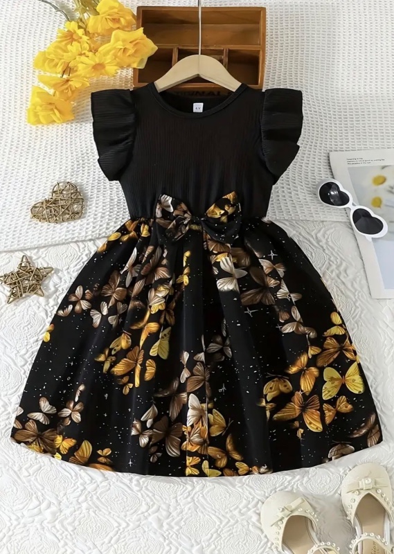 Robe élégante pour filles avec un imprimé de papillon doré