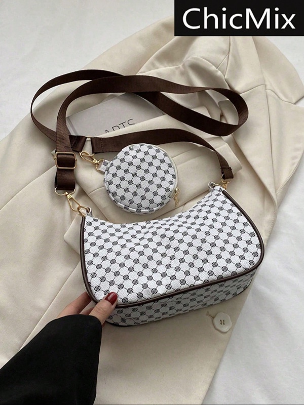 Lot de 2 sacs à bandoulière à la mode à motifs de couleur unie