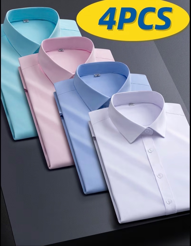 4PCS Chemises Stretch à Manches Longues pour Hommes