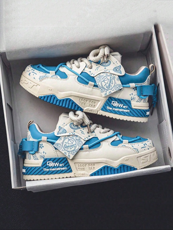 Nouvelles Baskets Décontractées à Col Haut pour Hommes, Semelle Épaisse Anti-Dérapante, Chaussures de Skate avec Motif Graffiti Mode Design Aléatoire