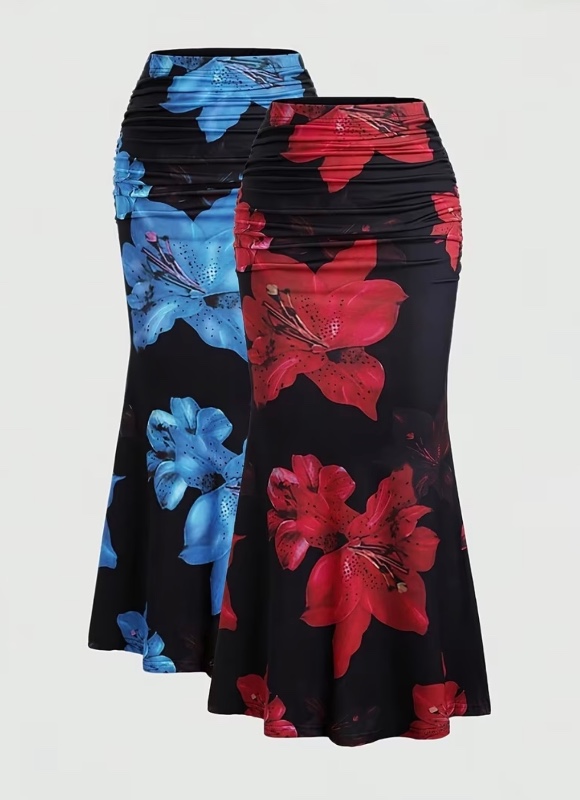 Jupes Sirène à Imprimé Floral pour Femmes 2 Pièces