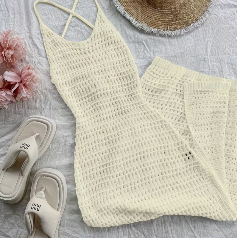 Robe Femme Style Vacances à Taille Nouée et Design Ajouré