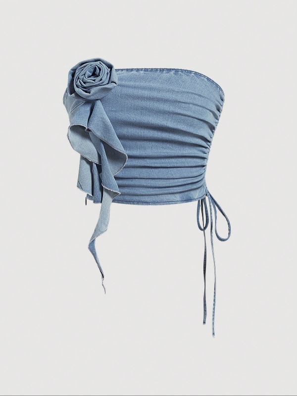 Chemisier en denim ajusté et court bleu pour femmes