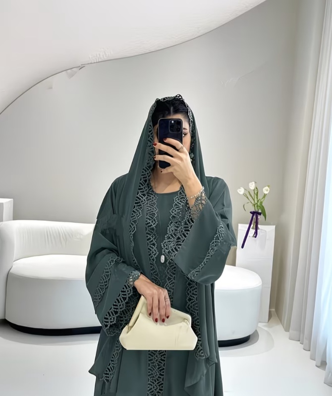 Ensemble Long Peignoir Ouvert avec Bord