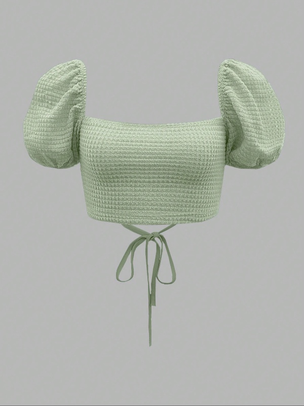 Soleia Wywh Haut Court Texturé Pour Femmes En Vacances, Sans Dossier Avec Manches Bouffantes Et Lacet Pour Une Soirée Romantique