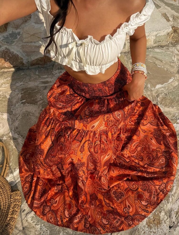 Sunnyshic Women's Bohemian Print Skirt, Casual Holiday Daily Wear