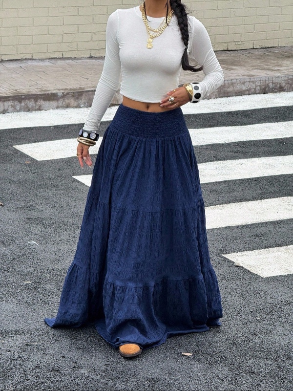 MainGRL Jupe à volants de couleur unie, ourlet asymétrique pour femmes