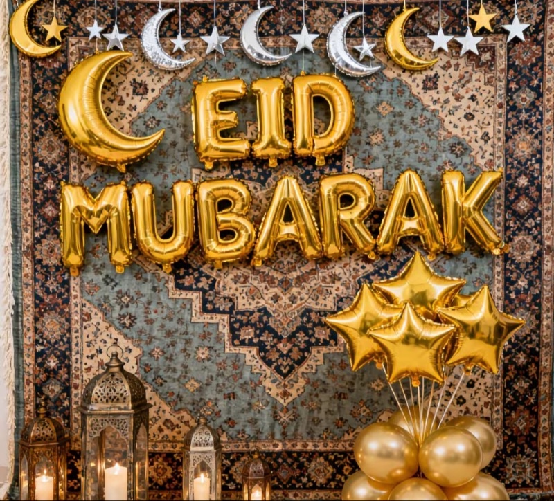 22 ballons avec lettres dorées et ballon étoile lune