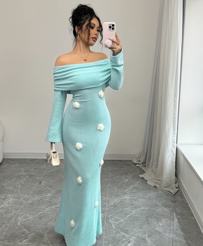 Robe sirène élégante pour femme, automne/hiver, à épaules