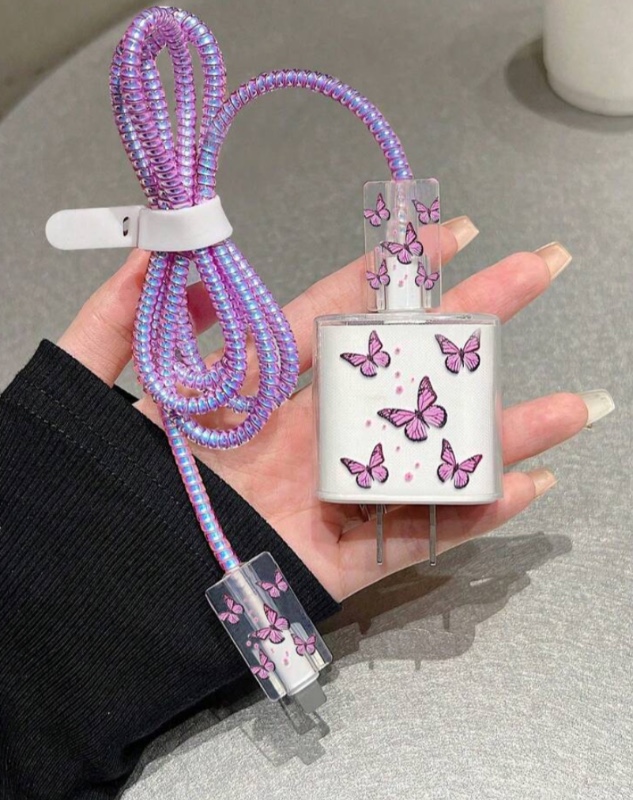 5 pièces Ensemble de chargeur de téléphone 20W/18W design violet volant