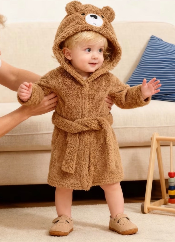 Peignoir à capuche à manches longues et mignon pour bébés garçons