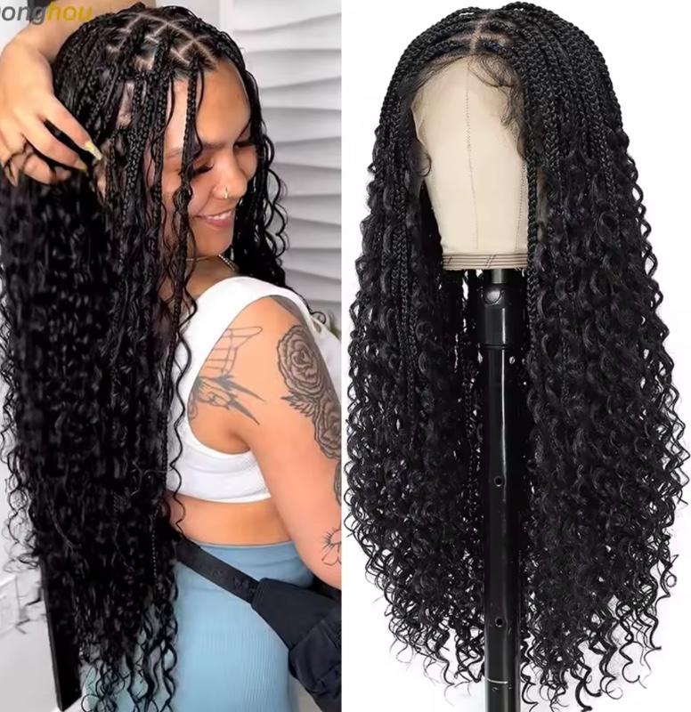 24 pouces dentelle avant Boho tressé perruques pour femmes sans noeud tresse perruque naturel délié boîte tresse perruques Premium léger perruque