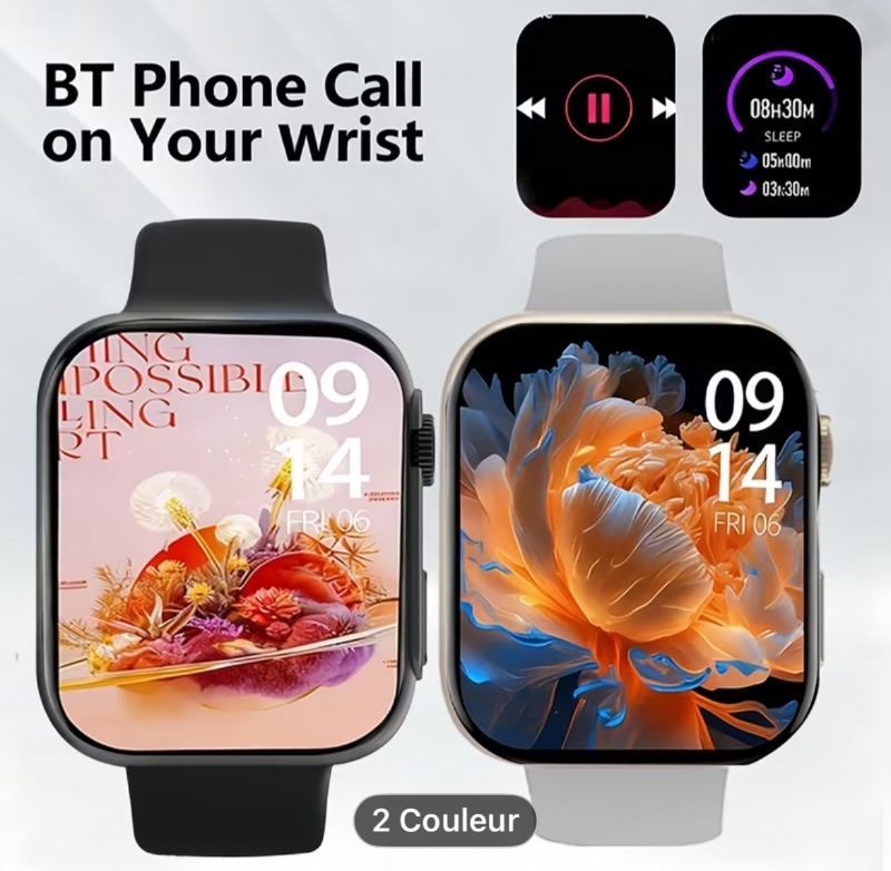 Montre- de sport intelligente avec capacités de réponse aux messages et aux appels. Un smartwatch équipé d'un tracker de fitness et de notifications d'alerte. Compatible avec les appareils iPhone et Android. Une de fitness intelligent et moniteur d'activi