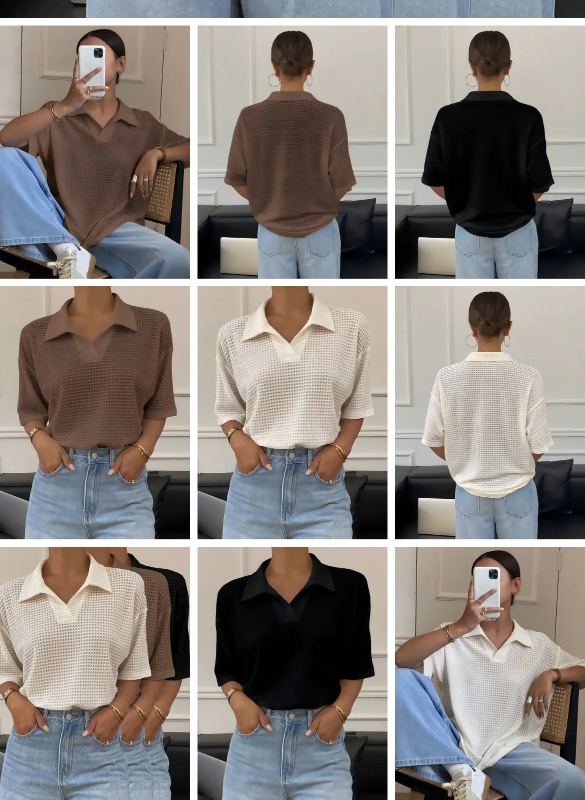 Lot de 3 T-shirts à col rond pour femmes, couleur unie, coupe décontractée et ample (Style ciblé)