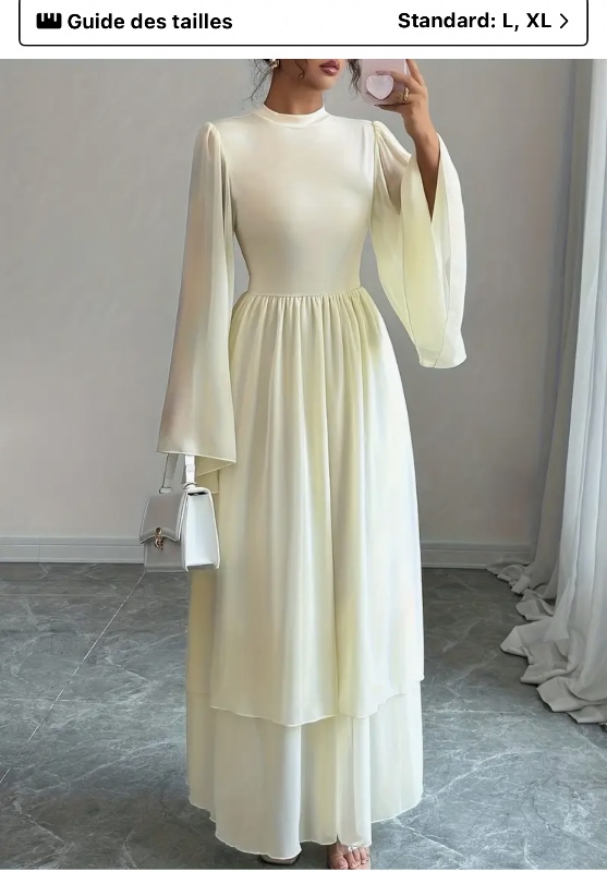 Robe pour femme de style français avec volants, col montant élégant, manches évasées et ceinture ajustée à la taille