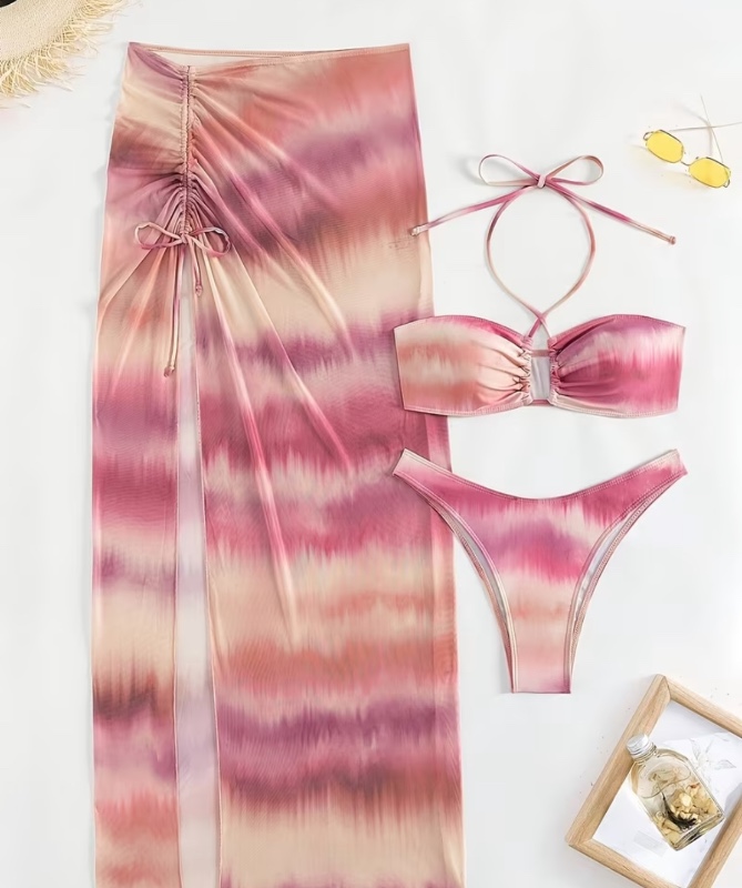 Maillot de bain 3 pièces dégradé tendance, bretelles spaghetti