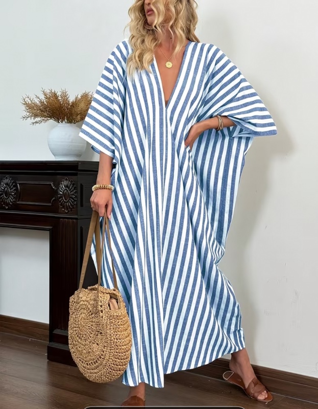 Robe décontractée à manches chauve-souris imprimée rayures pour femme