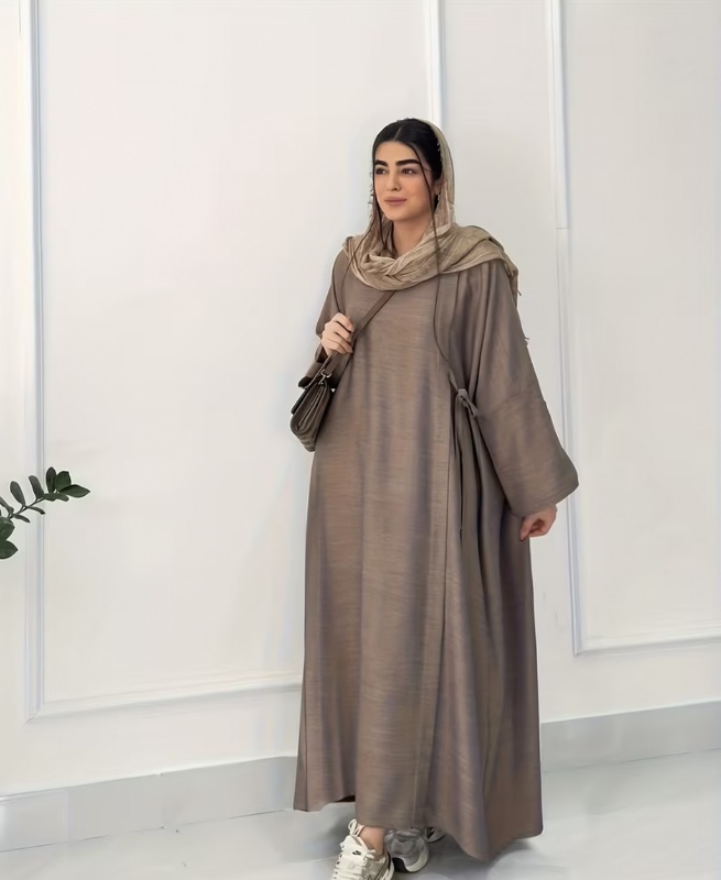 Robe ample décontractée et simple à manches longues et coupe droite pour femme, style pull, avec liens latéraux, pour le printemps/automne