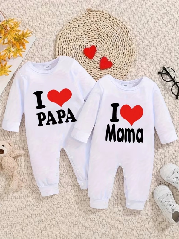 2 pièces Grenouillère Bébé Garçon "J'AIME PAPA & J'AIME MAMA"