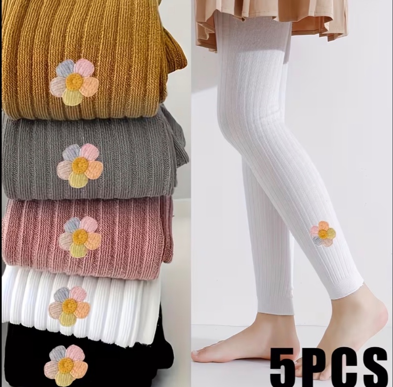 Lot de 5 collants rayés pour filles automne/hiver avec motifs