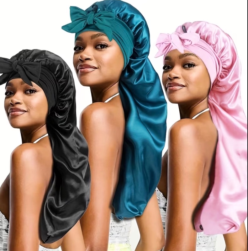 3 bonnets de nuit en satin, bonnet de nuit élastique