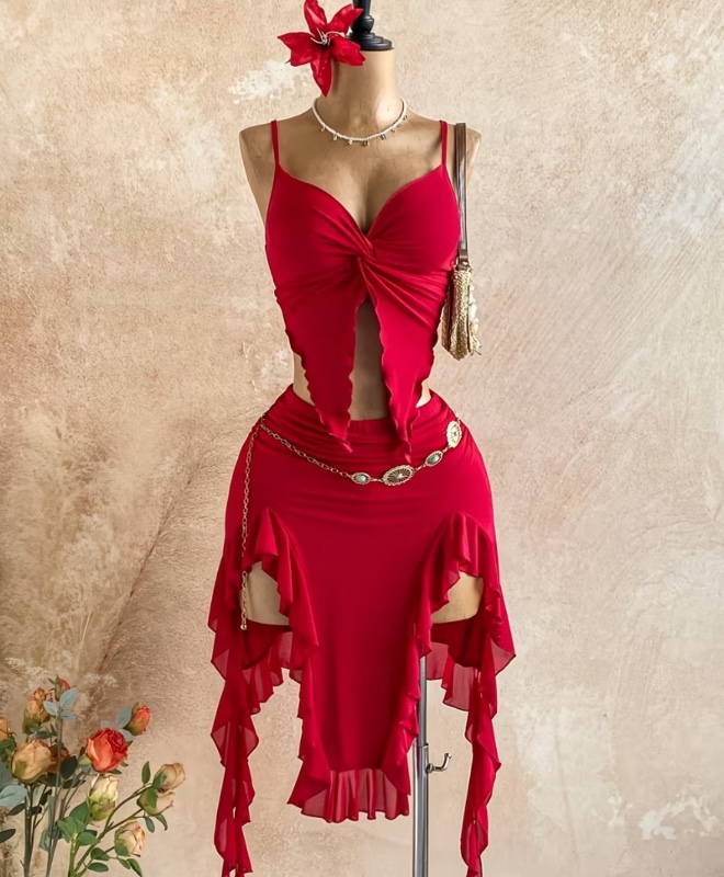 Ensemble Deux Pièces Rouge à Bretelles Torsadées