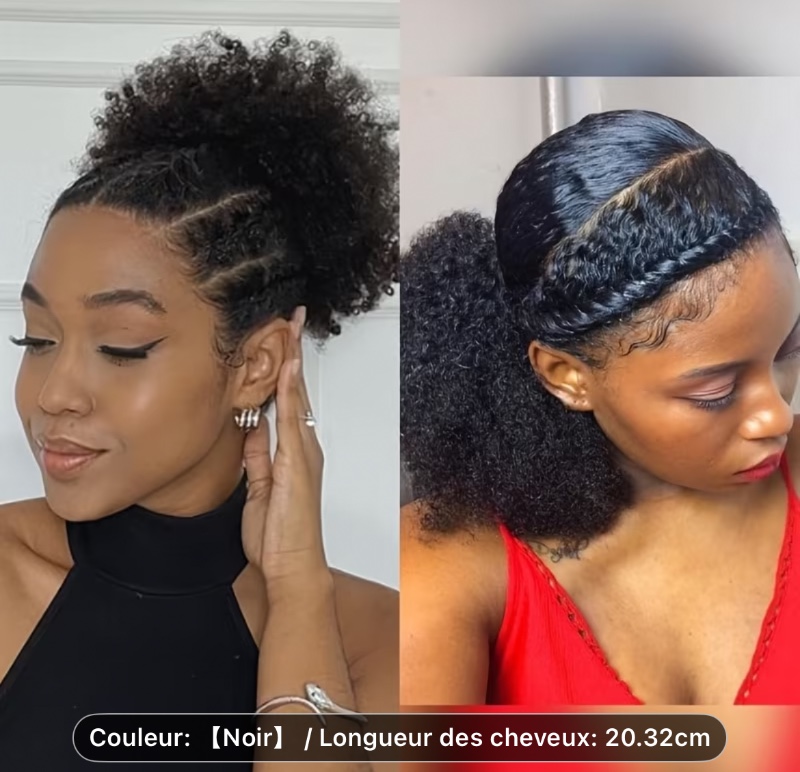 Extension de cheveux courts synthétiques avec un chignon Afro naturel, conçue pour les femmes avec des cheveux crépus, bouclés ou frisés, parfaite pour une queue de cheval élégante
