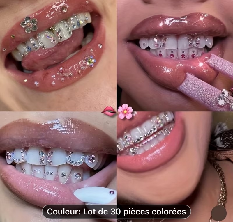 Ensemble de 30 pièces de Décoration de Dents Rondes Papillon Colorées Style Y2K Mignon et Super Éclatant pour Hommes et Femmes Quotidiens, Fête, Festival - Ne Comprend Pas la Colle