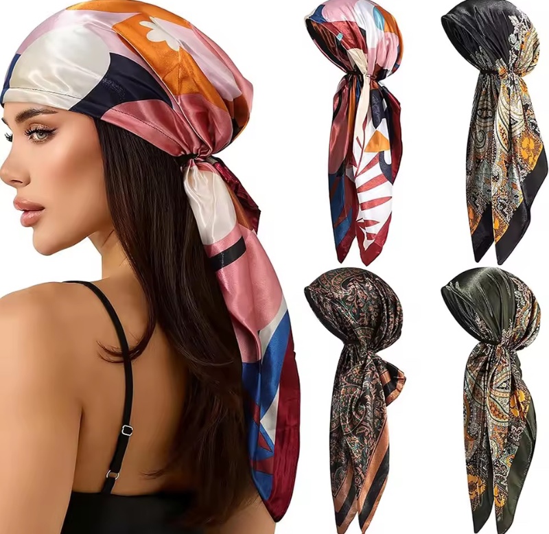 Imprimé Turban chapeau Bandanas bandeau imprimé léopard hommes enveloppe de cheveux Foulard Satin châle tête Bandana Hijab femmes cheveux accessoires