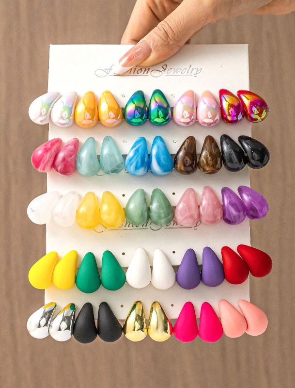 Ensemble de 10 à 50 boucles d'oreilles tendance en forme de goutte d'eau colorée Dopamine, matériau léger, sans poids, convient à un usage quotidien pour les femmes